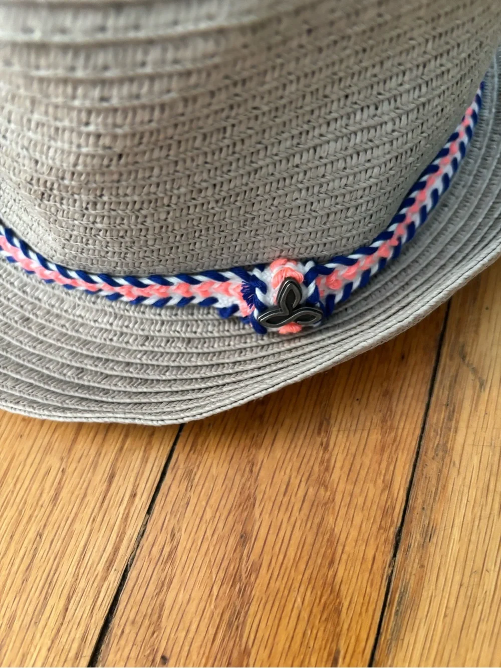 Kids Neutral Beige Bucket Hat with Pink & Navy Braid